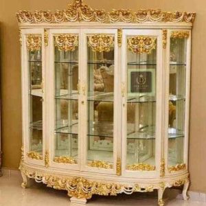 Buffet Hias Jepara Warna Putih Krem Kombinasi untuk Interior Mewah