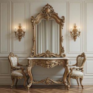 Meja Rias Ukiran Mewah Jepara Asli – Finishing Halus, Siap Kirim