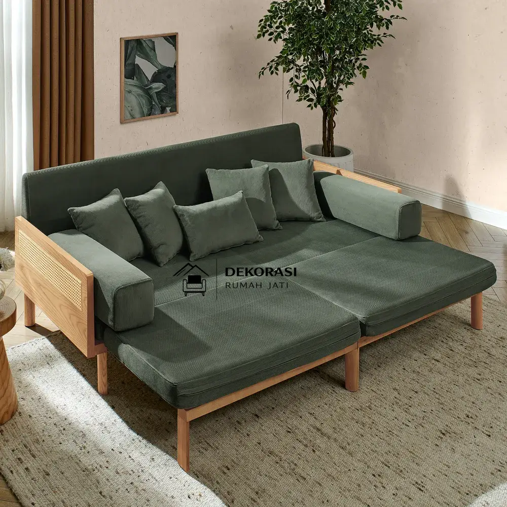 sofa bed jati rotan minimalis beludru mewah – kayu jati solid & custom warna sofa bed jati rotan minimalis beludru mewah – kayu jati solid & custom warna