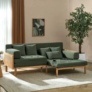 sofa bed jati rotan minimalis beludru mewah – kayu jati solid & custom warna