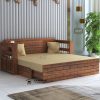 sofa bed kayu jati solid minimalis brown 3 dudukan plus storage modern