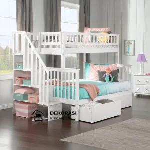 tempat tidur susun minimalis duco putih kayu mahoni | custom, kokoh & hemat ruang