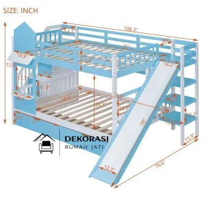 tempat tidur susun perosotan gaya kastil hatina kids dari kayu mahoni | custom bunk bed anak kreatif & aman