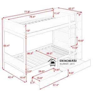 tempat tidur susun terbaru dengan laci dan lemari luas | bunk bed kayu mahoni custom berkualitas