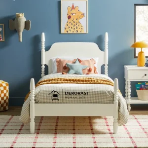 tempat tidur anak kayu mahoni solid tradisional – model elegan harga terjangkau